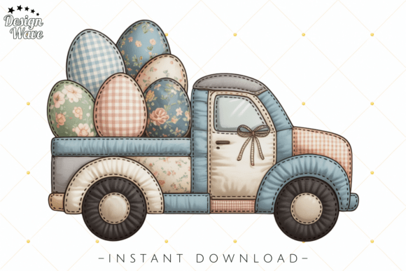 Download Vintage Patchwork Easter Eggs Truck PNG - Easter egg Collection