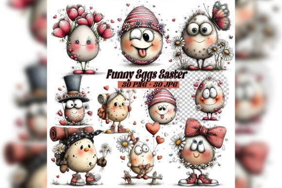 Download Whimsical Funny Easter Eggs Clipart Set - Easter egg Collection
