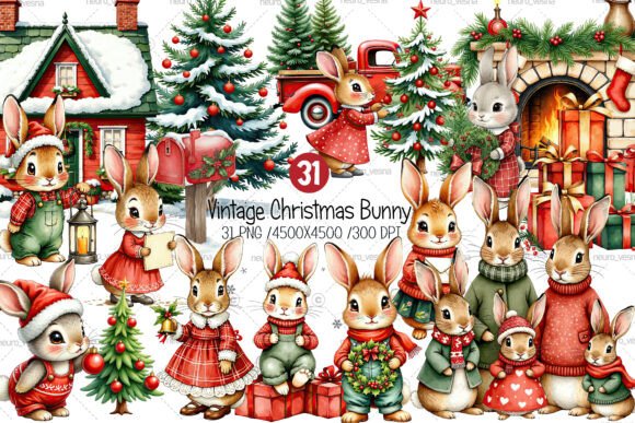 Download Vintage Christmas Bunny - Premium Resources