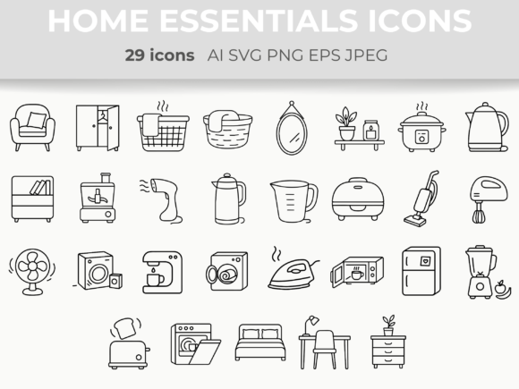 Download Home Essentials Line Icons Household SVG - Premium Resources
