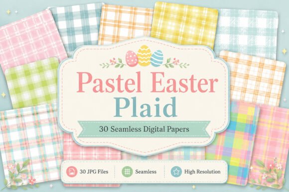 Download Pastel Easter Plaid Seamless Digital Set - Pastel easter Collection